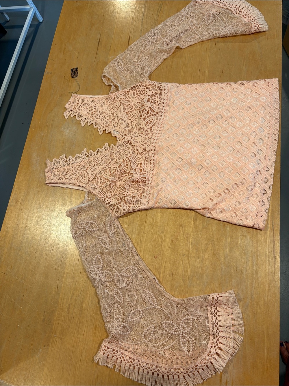 VENUS ~ Blush Coral Pink Crochet Lace Cold-Shoulder Top Peach